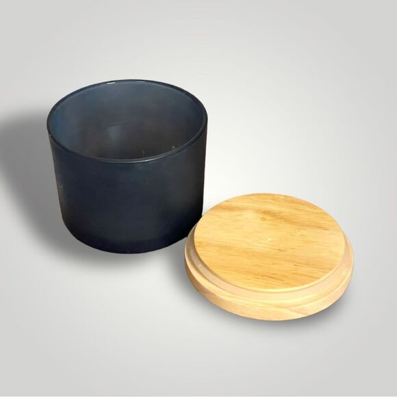 Frosted Blue Glass Canister with Wooden Flower Painted Sealing Lid - Picture 4 of 6